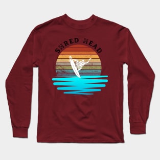 Retro Sunset With Surfer On The Open Wave Long Sleeve T-Shirt